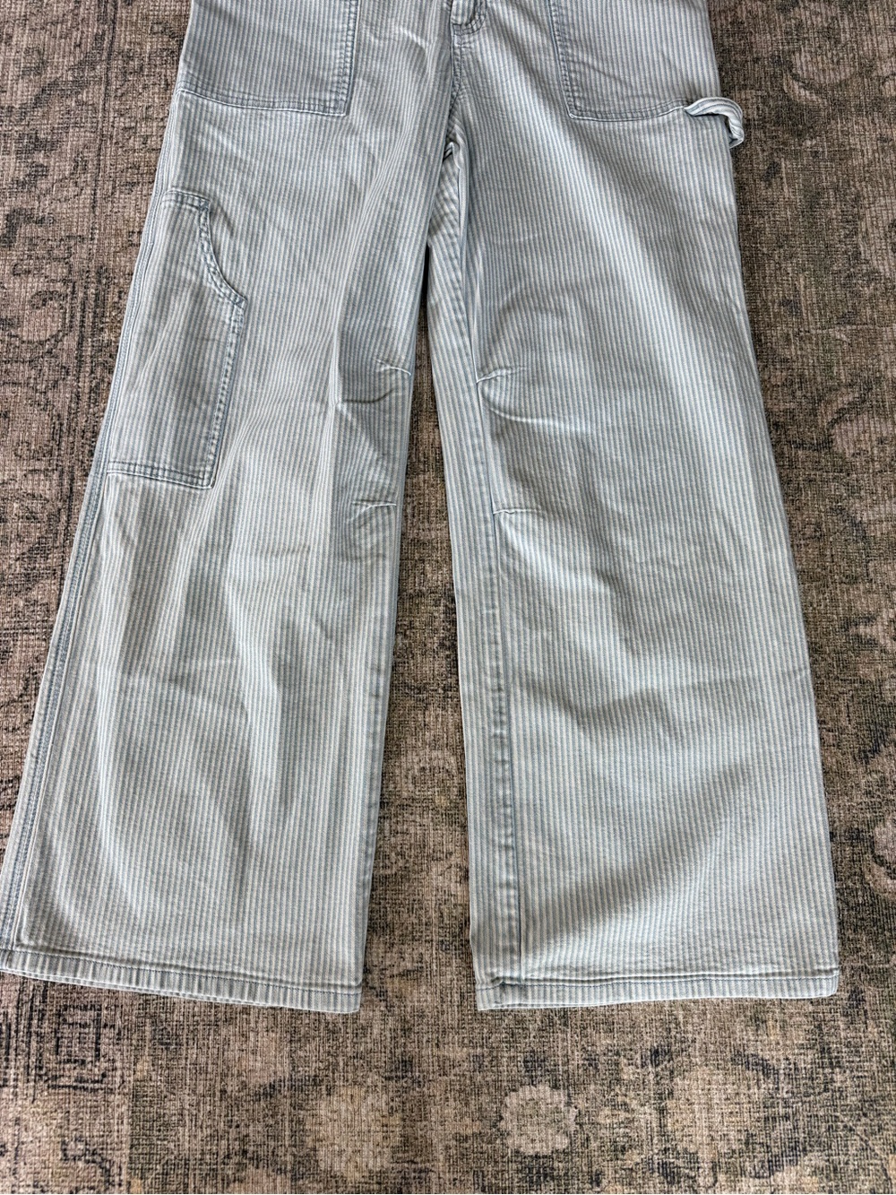 Pilcro High Rise Wide Leg Painter Pants Utility Blue & White Stripe Size 31 - Picture 4 of 10